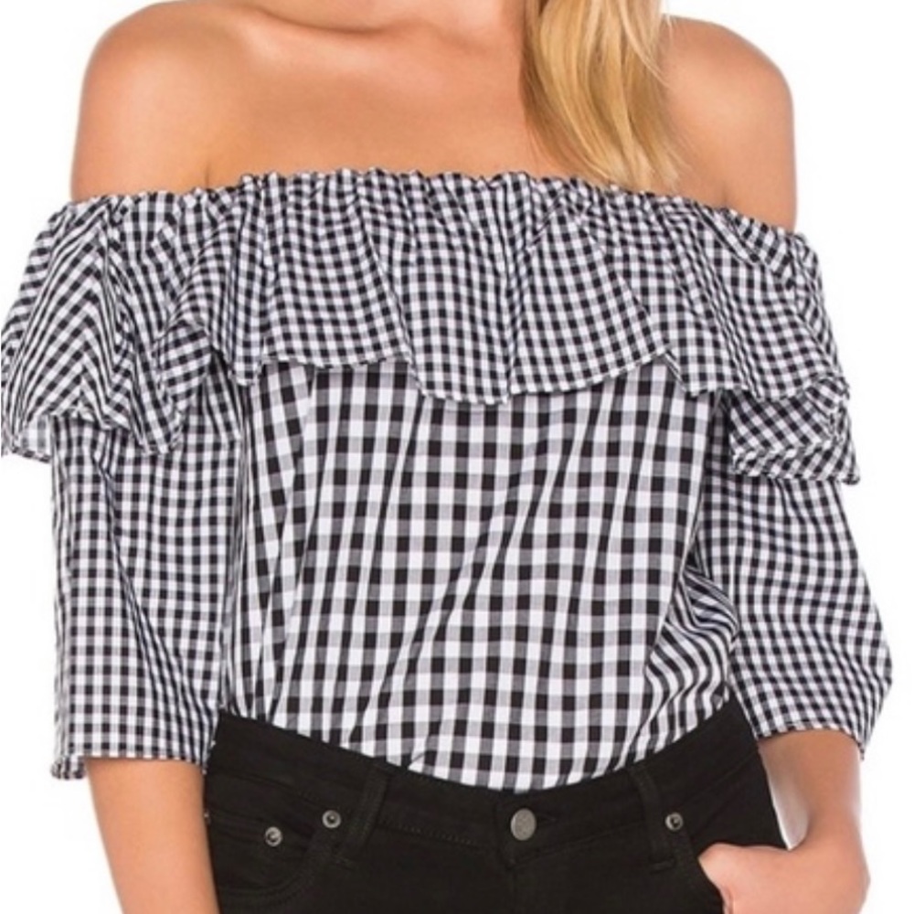 Lovers and Friends Andrea Off the Shoulder Black and White Crop Top - Size XS